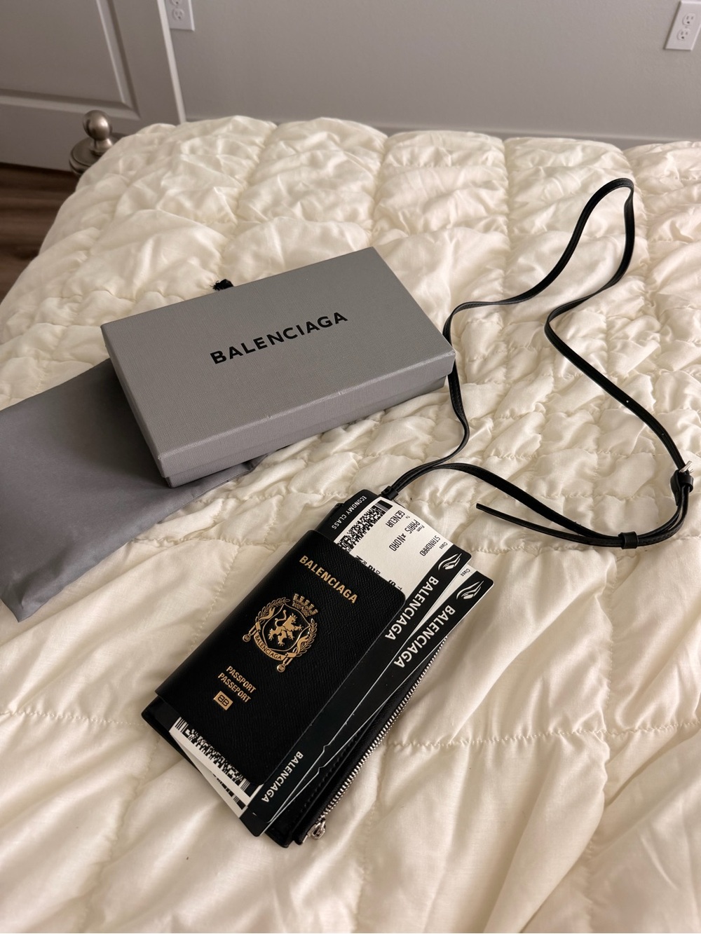 Balenciaga Black Leather Passport Holder with Gold Crest